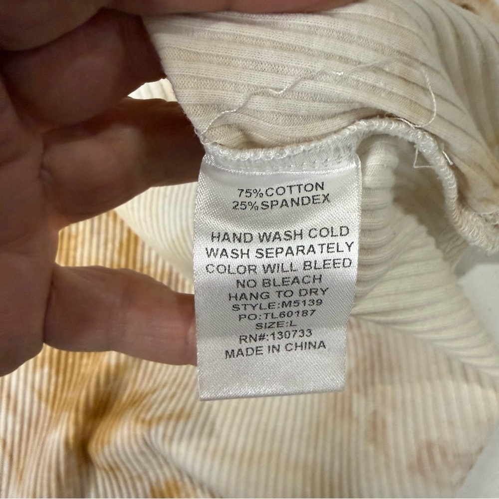 Umgee Gold Mix Tie Dye Long Dolman Sleeve Top Ribbed Henley Women’s Size Large - Picture 8 of 9